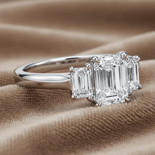 "ENGR03049" Three Stone Emerald Cut Diamond Engagement Ring