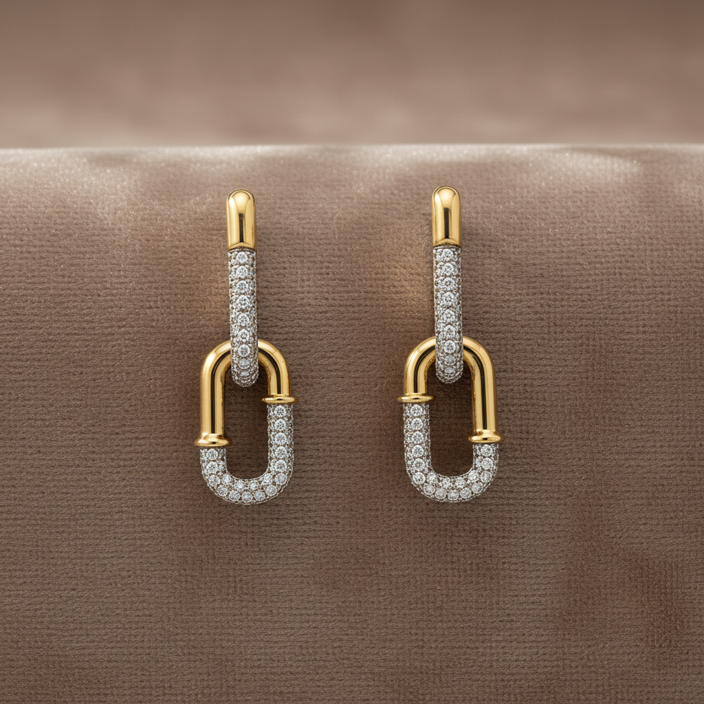 Avery Pave Diamond Link Earrings~ 18K Yellow Gold