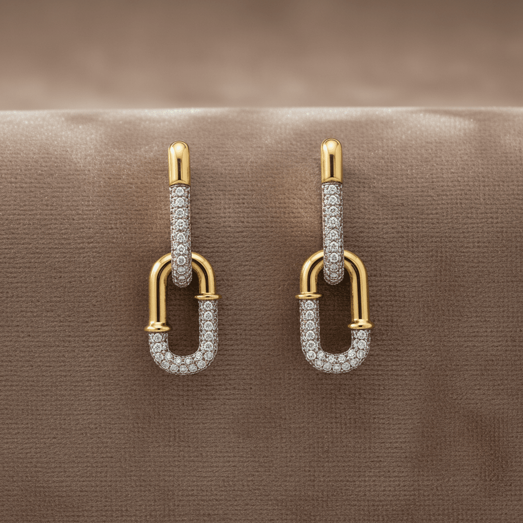 Avery Pave Diamond Link Earrings~ 18K Yellow Gold