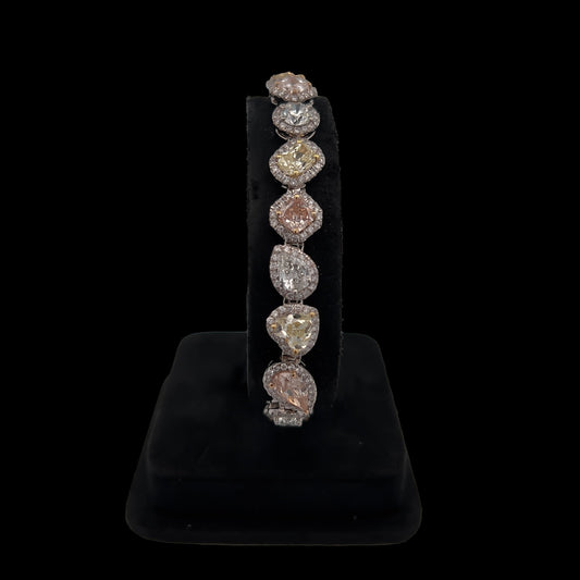 17.89CT Multi Shaped/Color Diamond Tennis Bracelet, GIA Certified Stones, set in 18K Gold