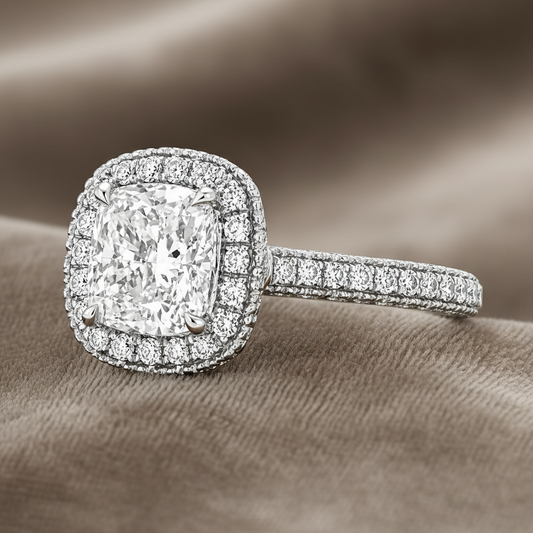 "ENGR03293" Cushion Shaped Diamond Halo Engagement Ring in Platinum