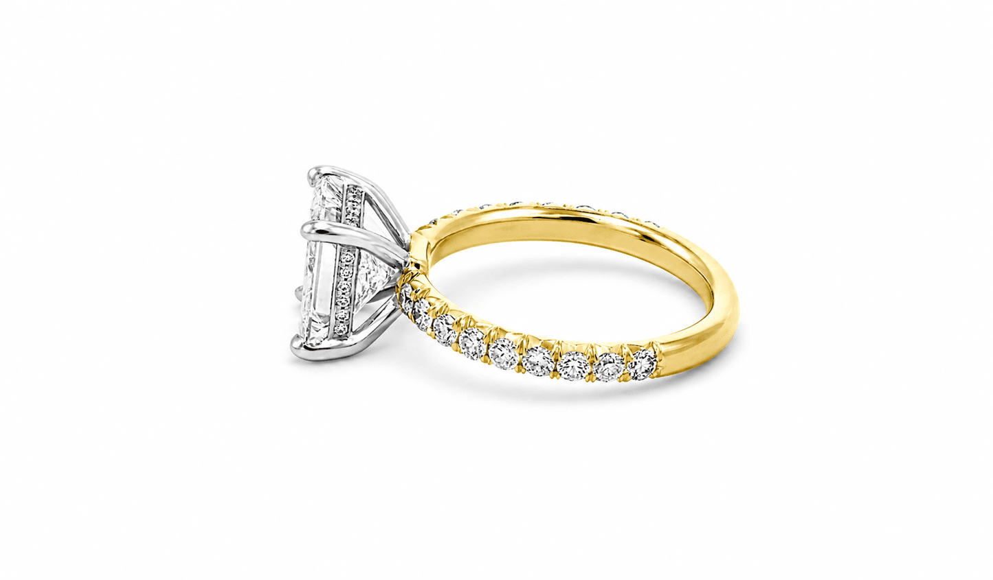 "ENGR03292" Two Tone Princess Cut 18K Yellow Gold and Platinum Ring