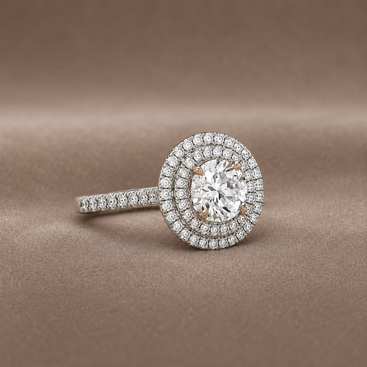 "ENGR03402" 2 Carat Double Halo Round Diamond Engagement Ring in 18K White Gold