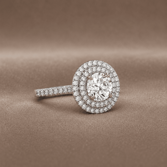 "ENGR03402" 2 Carat Double Halo Round Diamond Engagement Ring in 18K White Gold