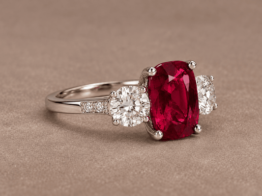 Platinum 3 Stone Diamond & Ruby Ring