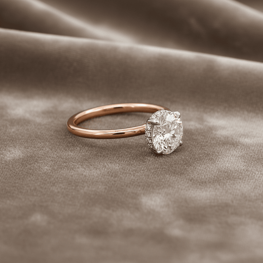 1.85 Total Carat Round Under-Halo Diamond Engagement Ring F VS2