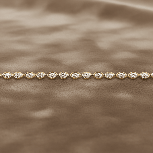 Natural Diamond Pear & Marquise Cut Bezel Set Tennis Bracelet BRAC10115 ~ 2.55 carats 18K Yellow Gold