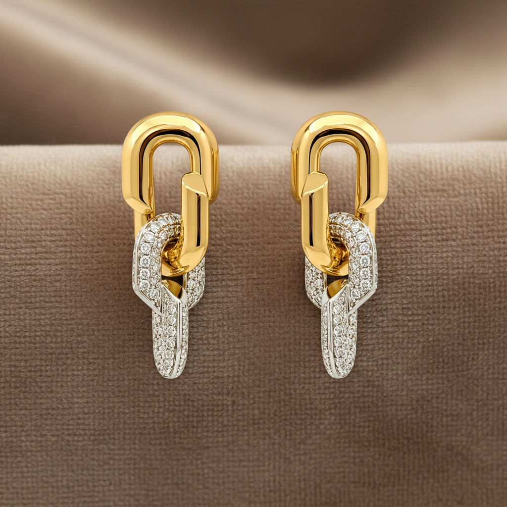 Sloane Pave Link Drop Earrings~ 18K Yellow Gold