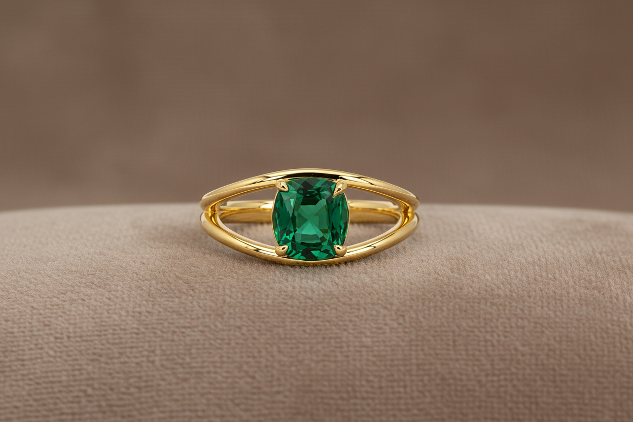 18K Yellow Gold Natural Zambian Emerald Ring RINGS1118- 1.28 carats