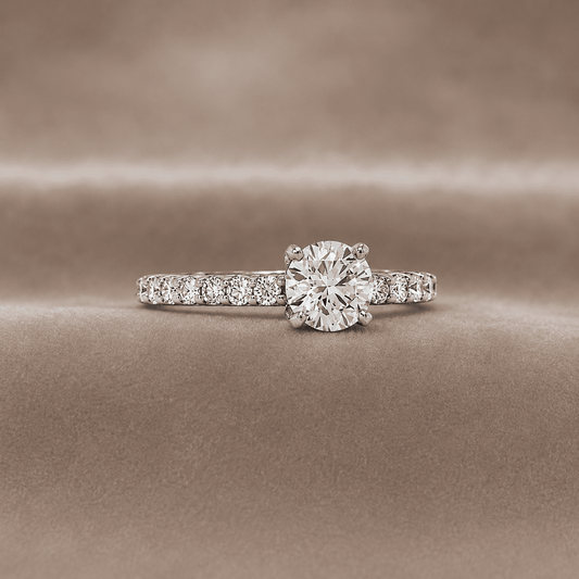 "ENGR01601" 1.38 Carat Round Diamond Classic Style Engagement Ring with Diamond Band in Platinum