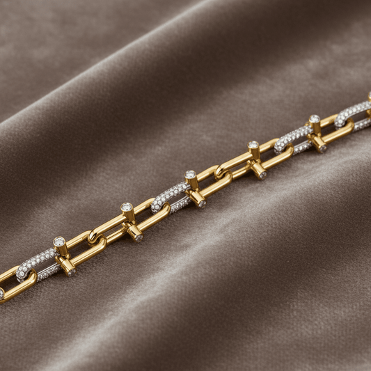 Monaco Pave Diamond Link Bracelet~ 18K Yellow Gold 4.71 carats