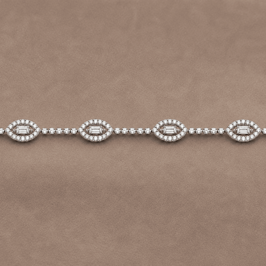 Natural Diamond Marquise Halo Tennis Bracelet BRAC10197~ 2.35 carats 18K White Gold