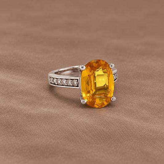 14K White Gold ~ 5.60 Carat Rare Yellow Sapphire Ladies Diamond Ring