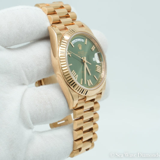 Rolex Day-Date 228235 40mm Green Arabic Calendar Very Rare Dial Rose Gold