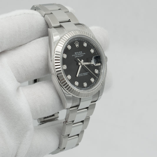 Rolex Datejust 41mm Stainless Steel Factory Black Diamond Dial 126334