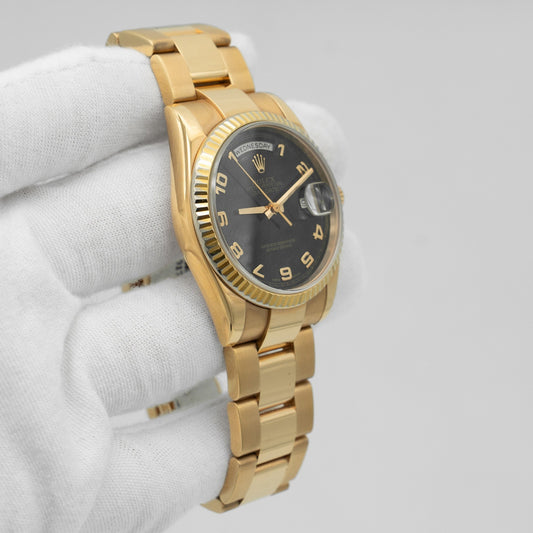 Rolex President Day-Date 118205 Everose Gold Watch Black Dial 36mm