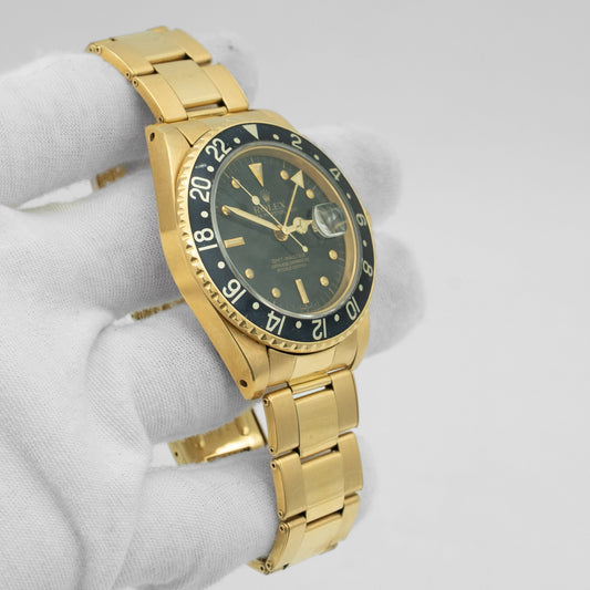 Rolex GMT-Master 16758 18k Yellow Gold Black Nipple Dial 40mm Oyster