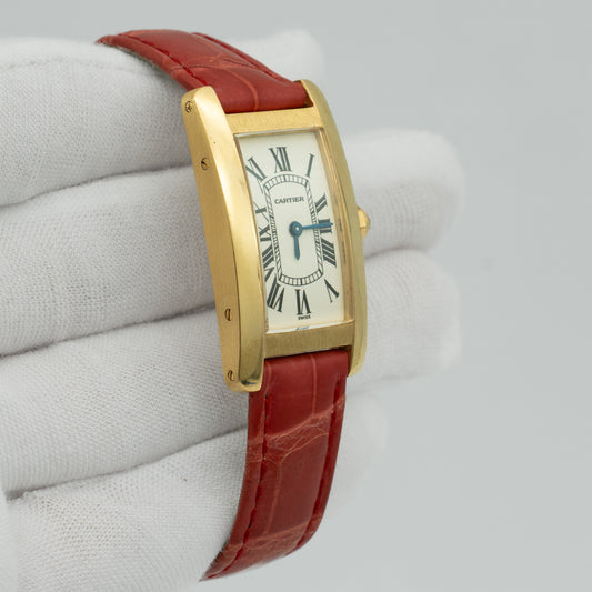 Cartier Tank Americaine W2601556 Leather 18K YG Silver Dial Women Watch