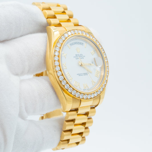 Rolex Day-Date II White Roman Dial Factory Diamond 41mm 218348