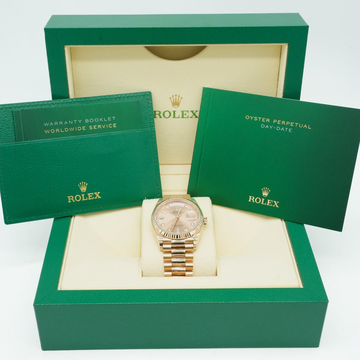 Rolex Day-Date 36mm 128235 Rose Gold President Rose Diamond Dial