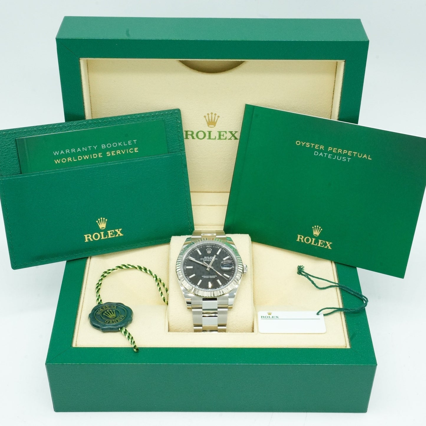 Rolex 41mm DateJust Steel Watch w/Black Dial & Fluted Bezel 116334