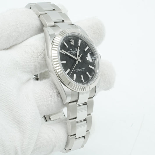 Rolex 41mm DateJust Steel Watch w/Black Dial & Fluted Bezel 116334