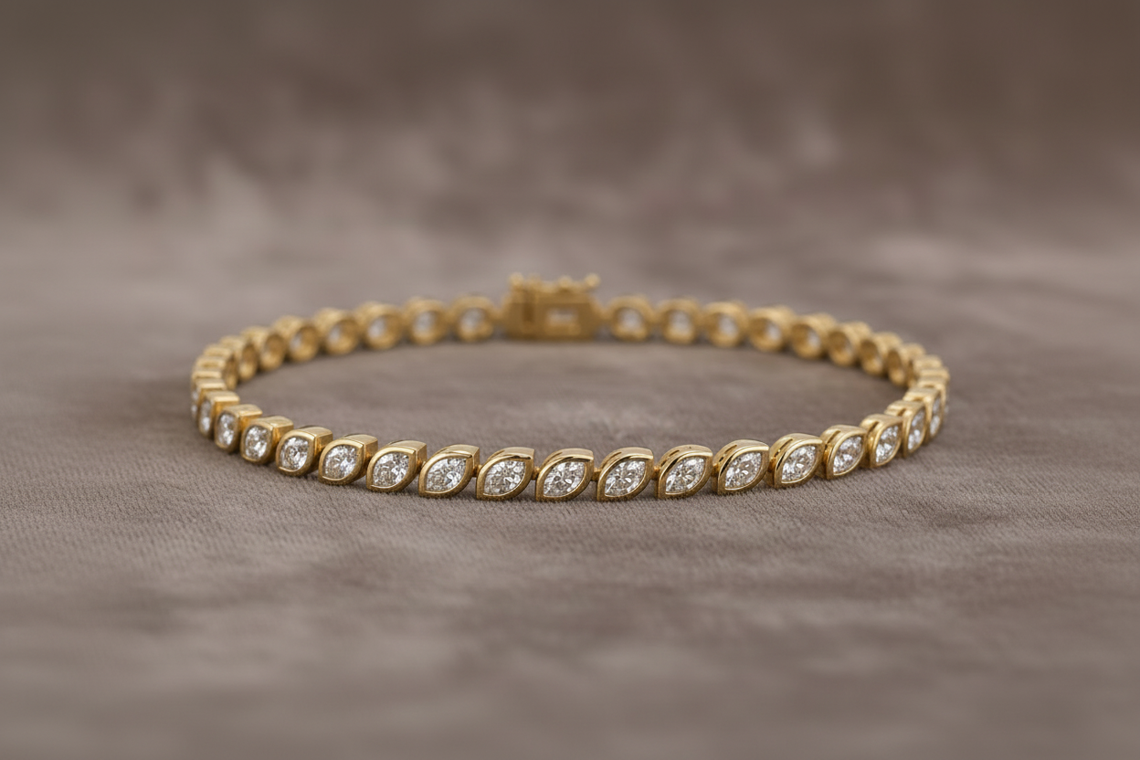 Natural Diamond Marquise Cut Bezel Set Tennis Bracelet BRAC10117~ 3.95 carats 18K Yellow Gold