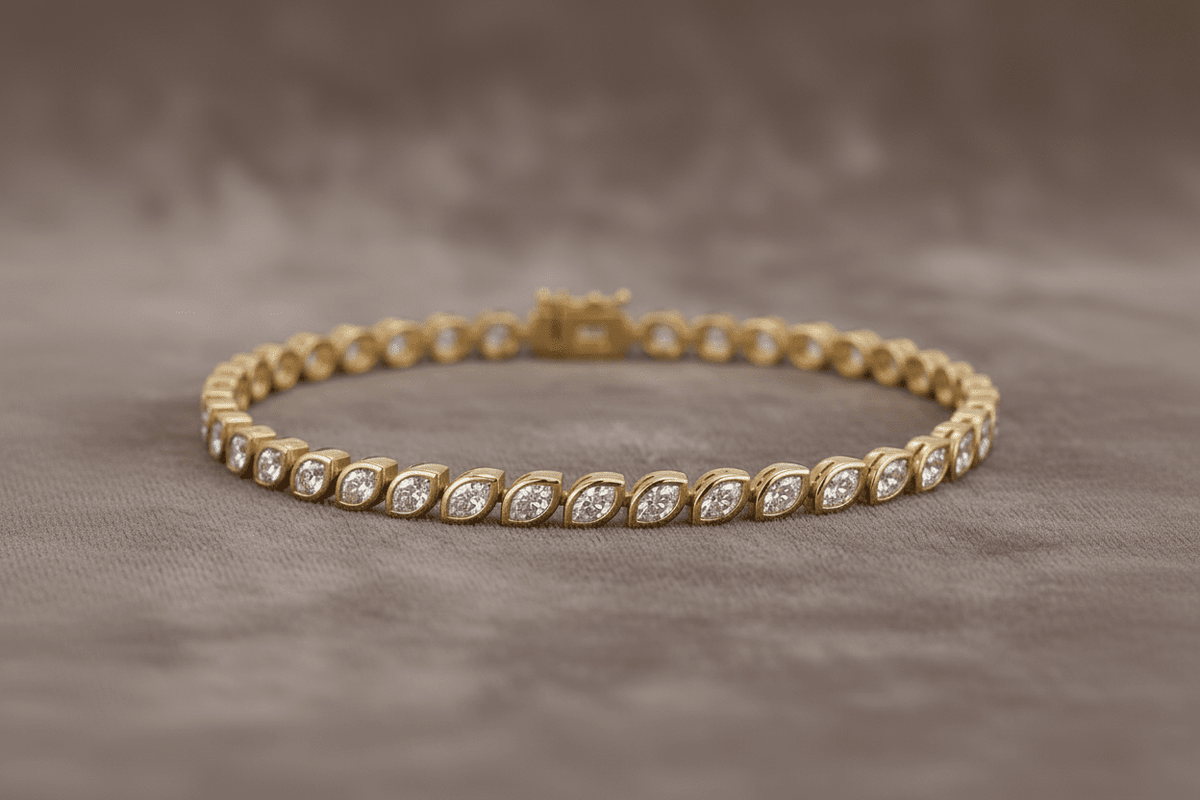Natural Diamond Marquise Cut Bezel Set Tennis Bracelet BRAC10117~ 3.95 carats 18K Yellow Gold