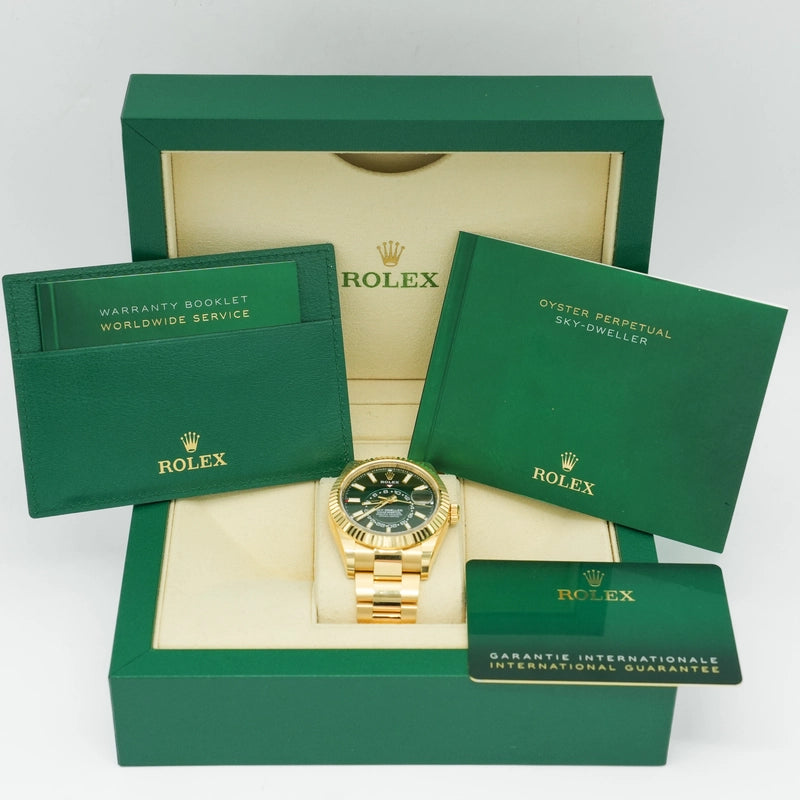 Rolex Sky-Dweller 42mm Yellow Gold Green Dial Fluted Jubilee 336938