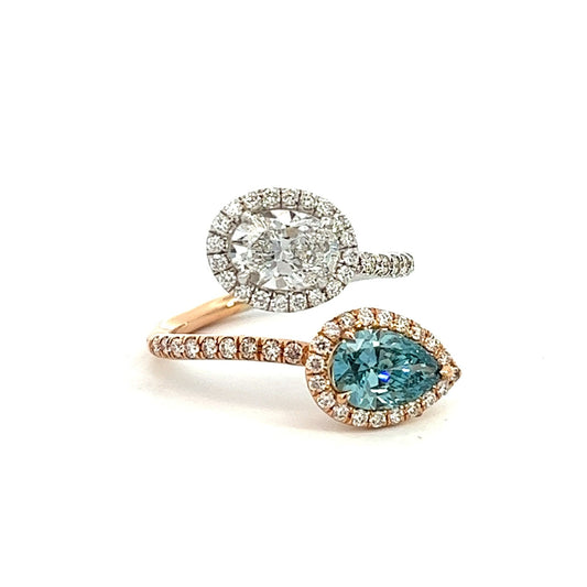2.82 CT Total Weight Earth Fancy Blue PEAR Diamond 18k Rose&White Gold Setting