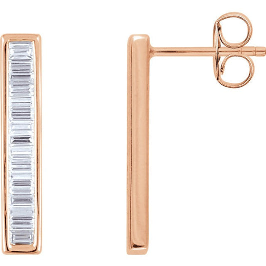 1.2 CTW Diamond Baguette Bar Earrings