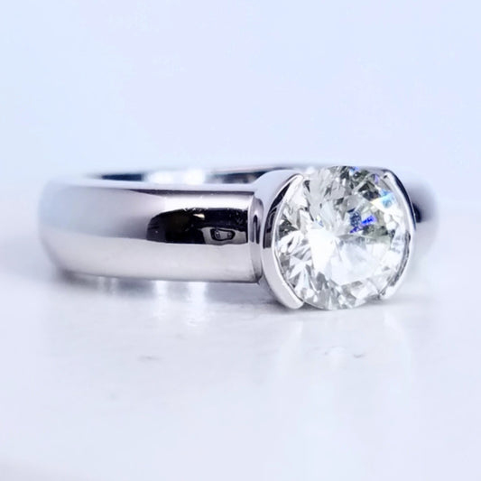 "ENGR02292" Half Bezel Round Diamond Engagement Ring