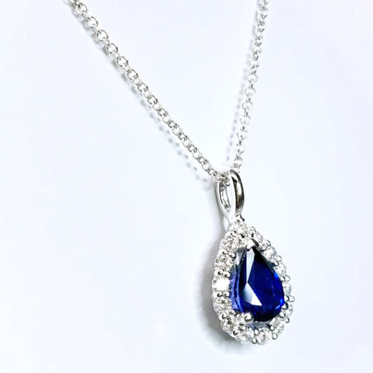 "PEND01643" Pear Shape Diamond & Sapphire Drop Pendant