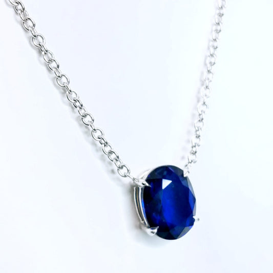 "PEND01452" Solitaire Sapphire Pendant On A Chain