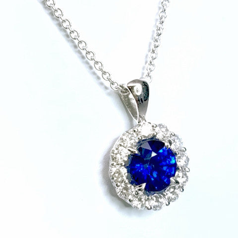 "PEND01478" Round Sapphire Pendant With Diamonds
