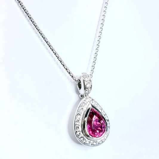 "PEND01382" Pink Tourmaline Diamond Pendant On A Chain
