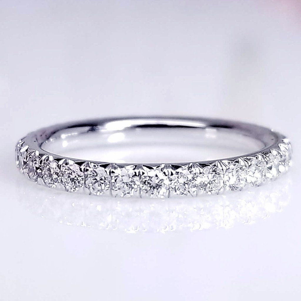 "ETNBD03011" French Pave Thin Diamond Eternity Band in 18K White Gold