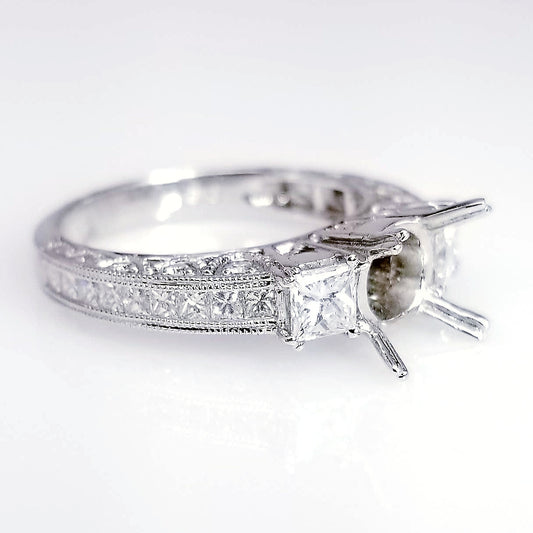 "ENGR01504" Vintage Inspired There Stone Diamond Engagement Ring