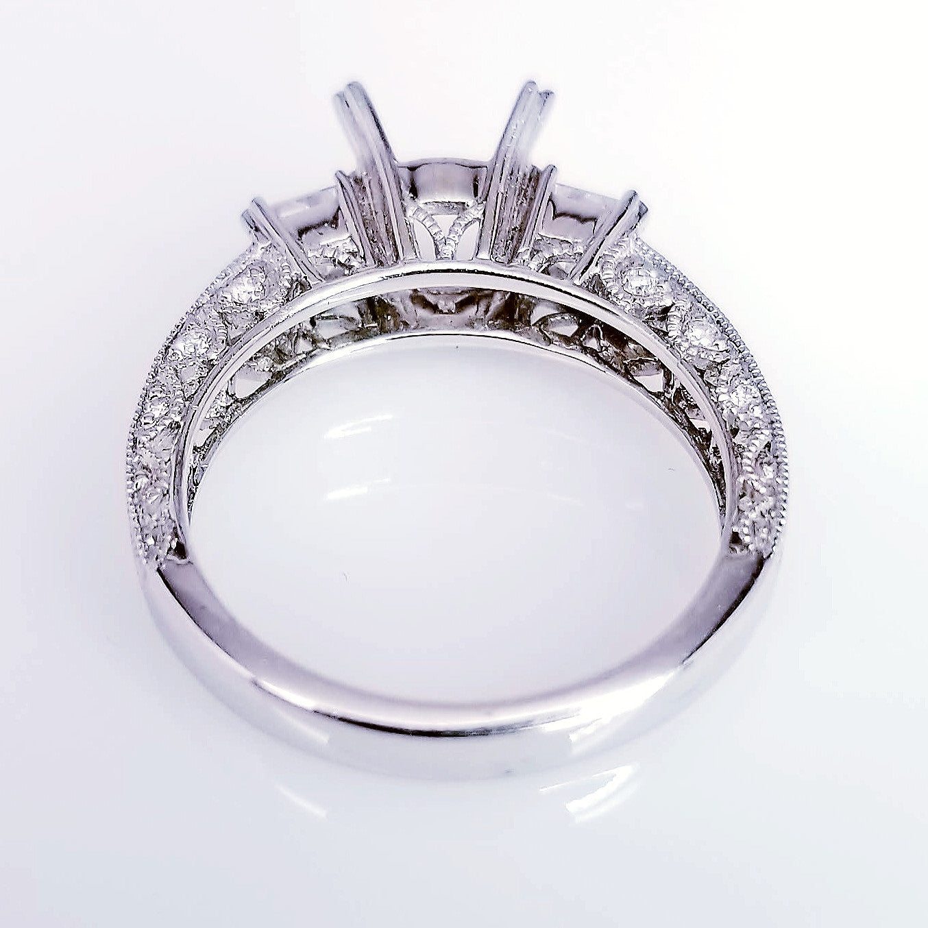 "ENGR01504" Vintage Inspired There Stone Diamond Engagement Ring