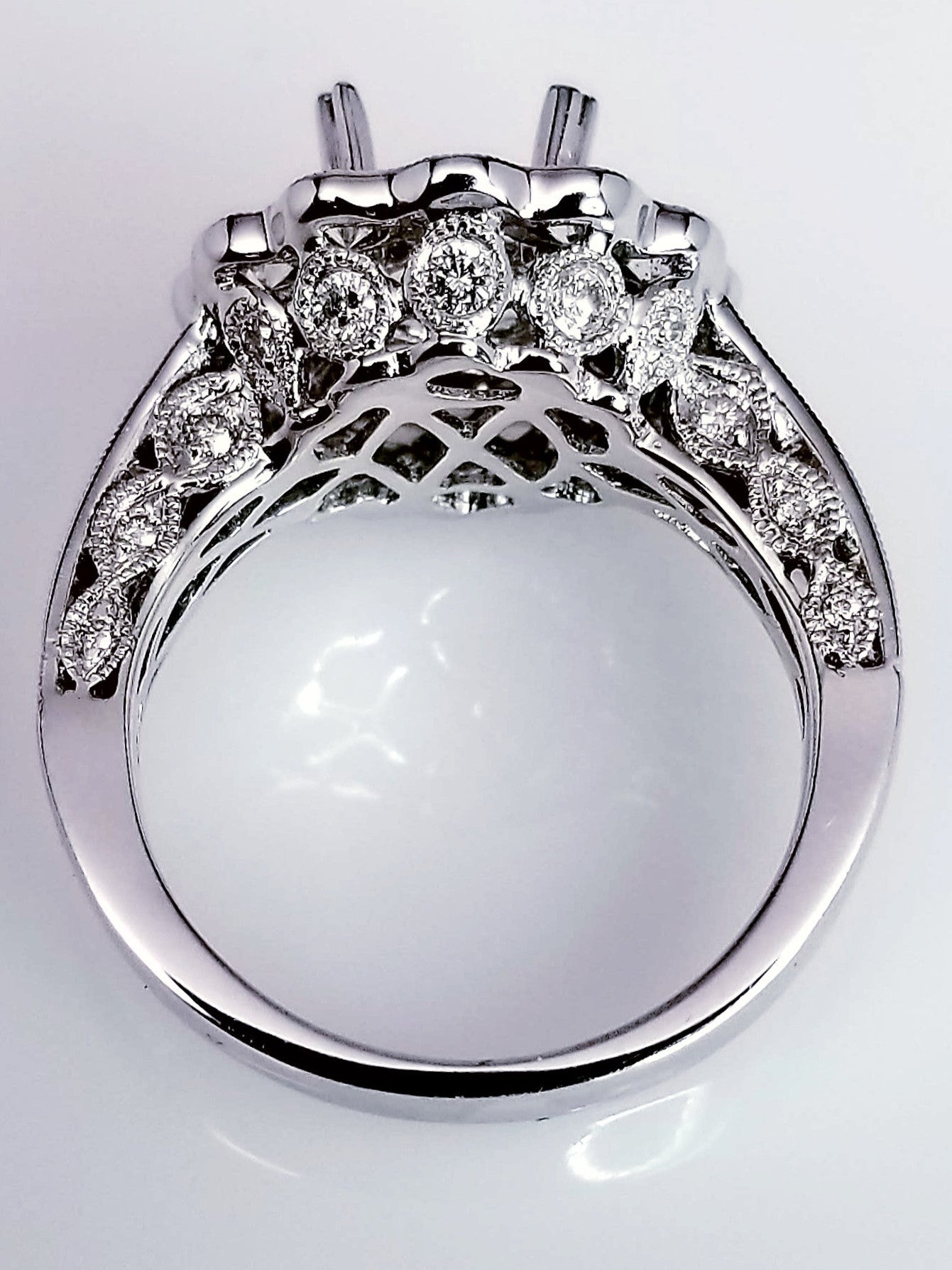 "ENGR01788" Diamond Halo Setting With Antique Flare And Vintage Baguettes