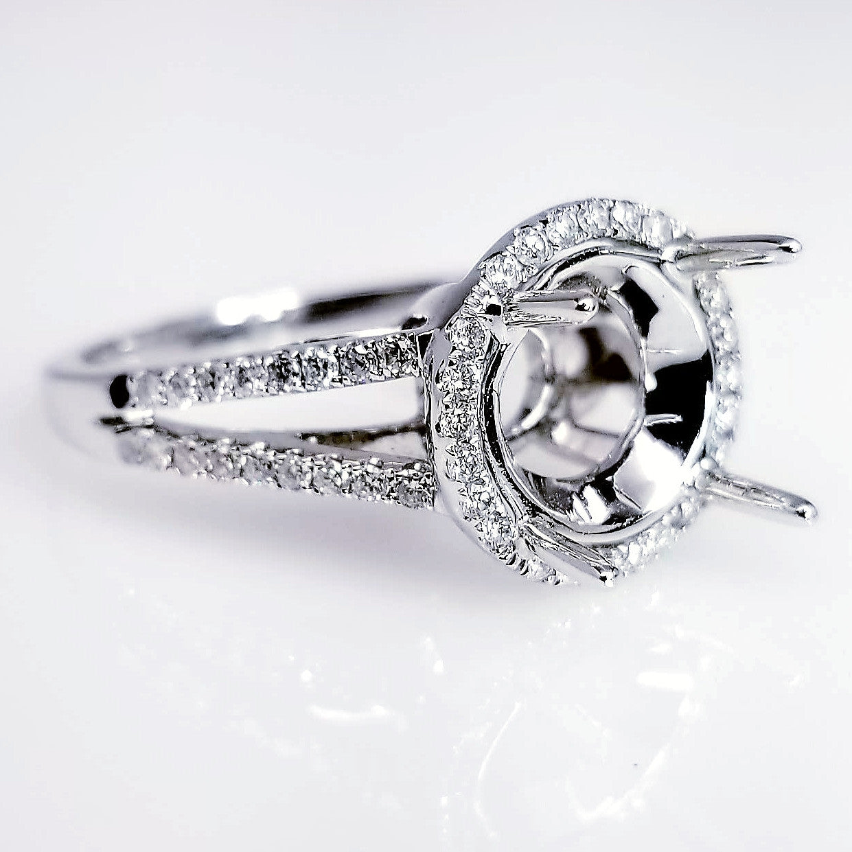 "ENGR01960" Halo Diamond Engagement Ring Setting With A Split Shank Design