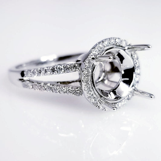 "ENGR01960" Halo Diamond Engagement Ring Setting With A Split Shank Design