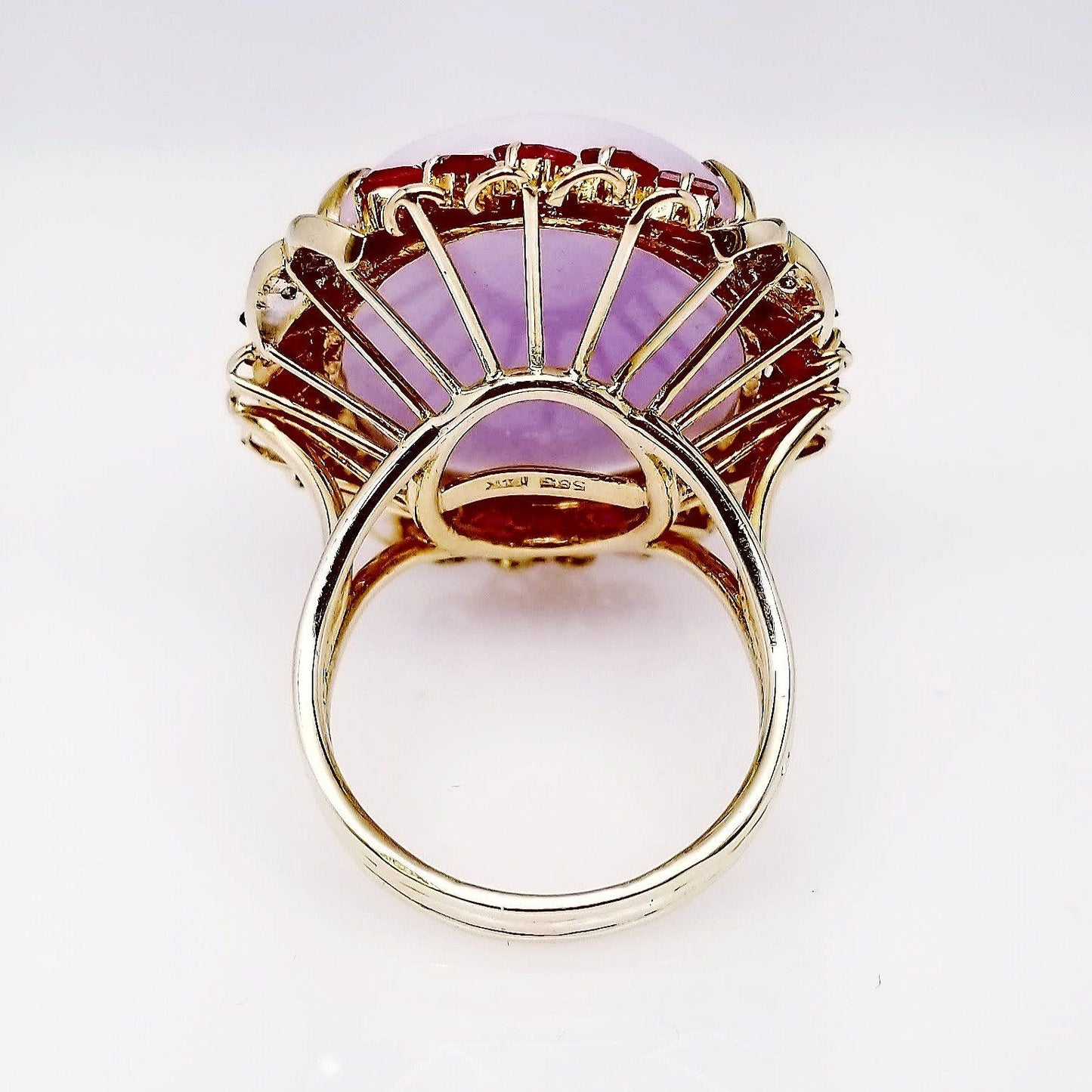 "LADRG01873" Lavender Jade & Diamond Ruby Ring