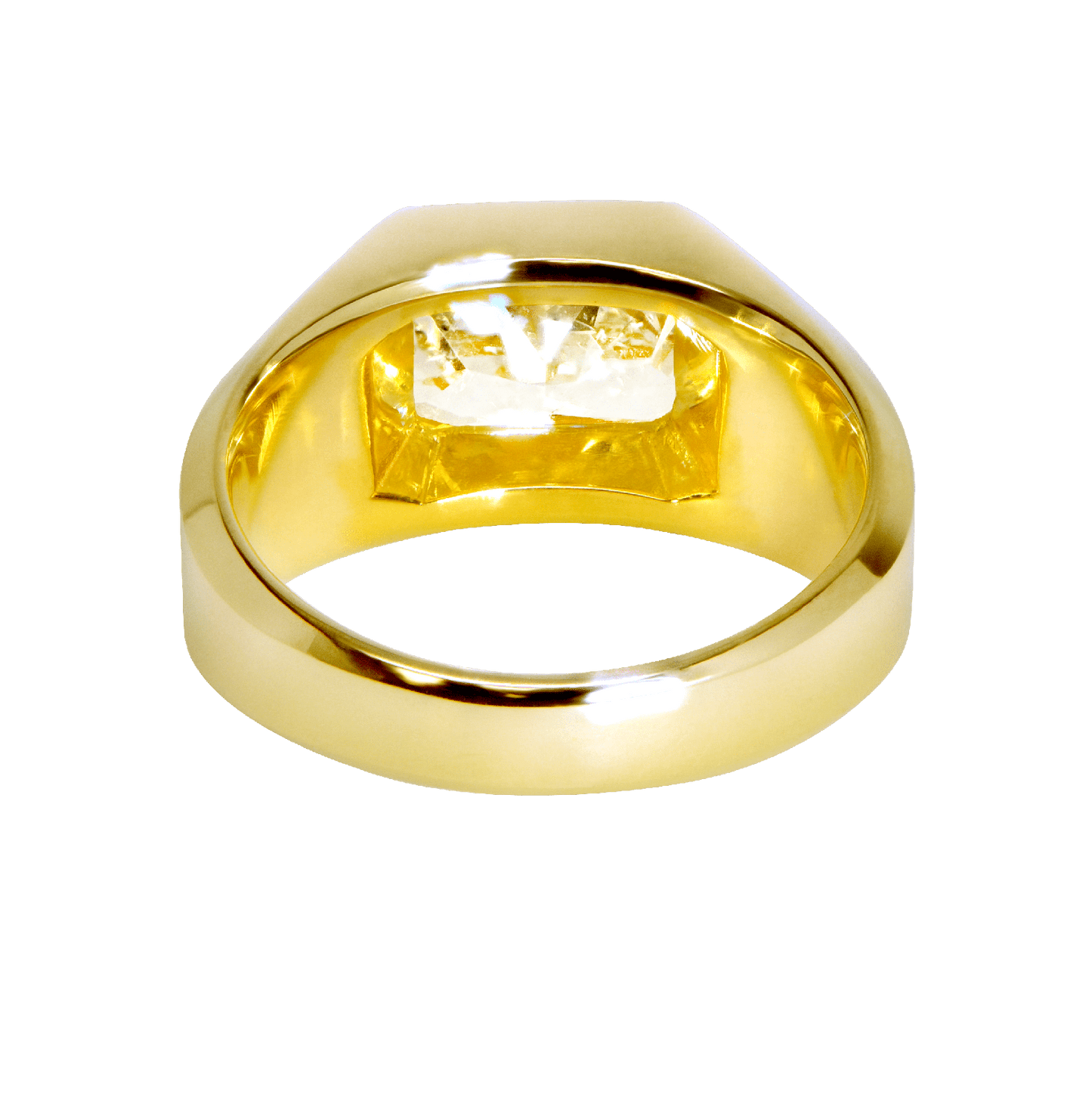 Radiant Shaped Yellow Diamond Bezel Set Mens Ring