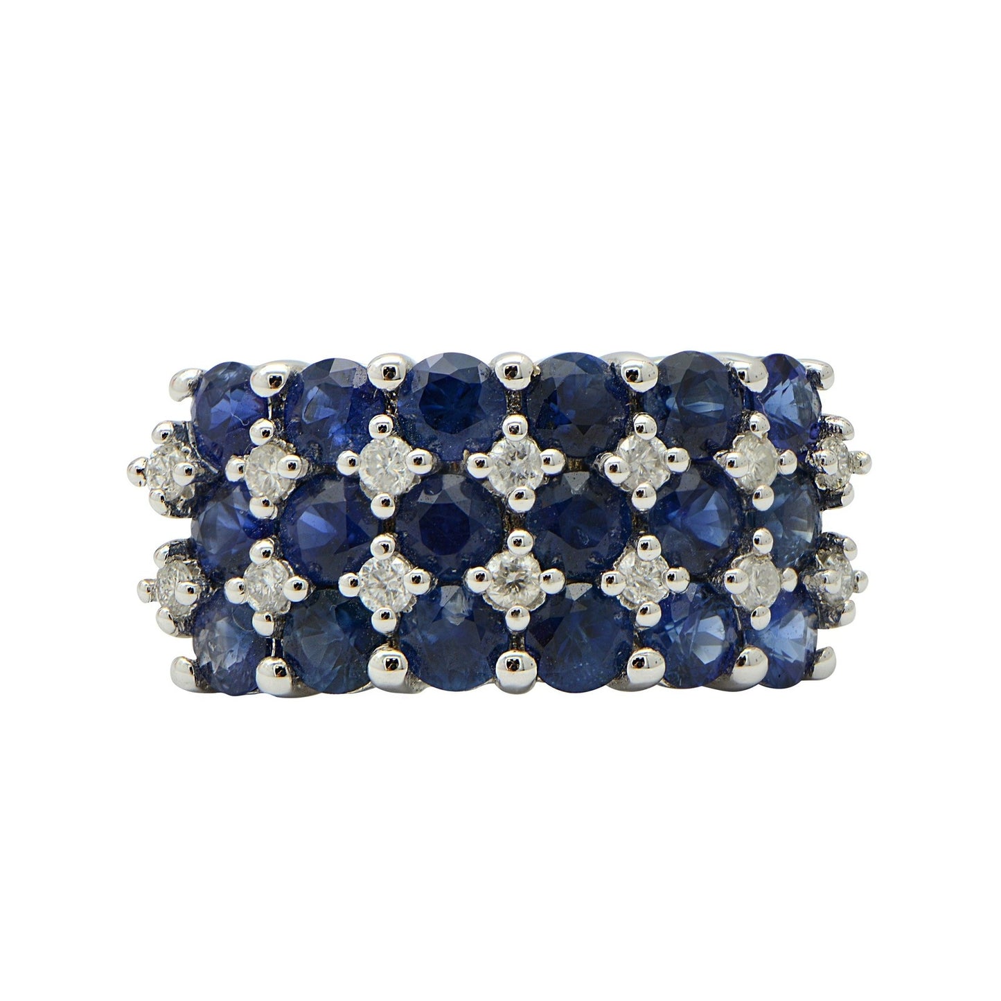 "LADRG01824" Three Row Sapphire and Diamond Shared Prong Ring