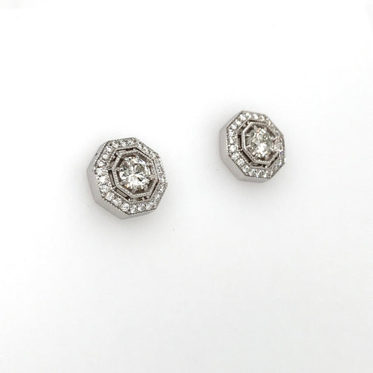 "EARR01516" Vintage Style Octagon Halo Round Diamond Studs