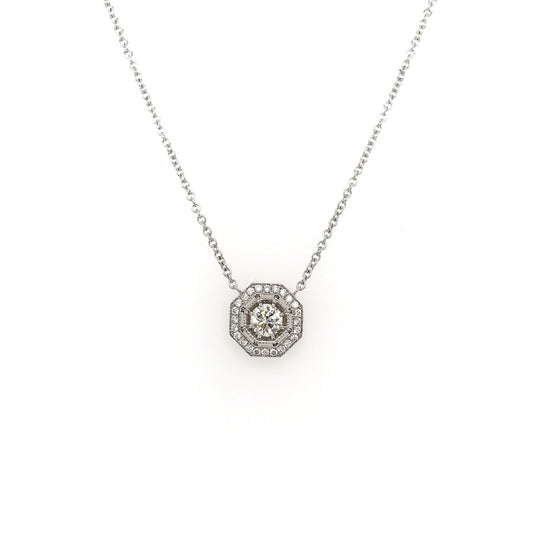 "PEND01771" Vintage Style Octagon Halo Round Diamond Pendant