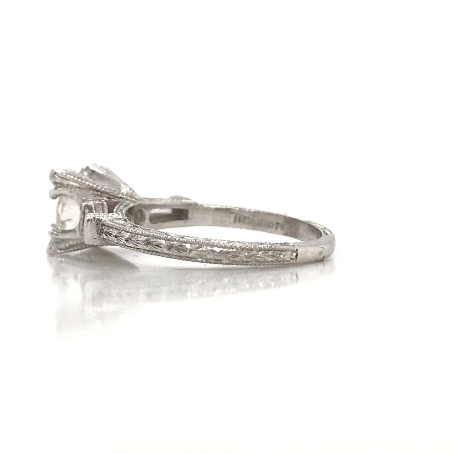 "ENGR01660" Ornate Antique Style Round Diamond Engagement Ring with Side Stones and Milgrain