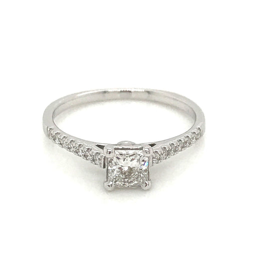 "ENGR03377" 0.50 Carat Princess Shaped Diamond With Side Pavé Engagement Ring
