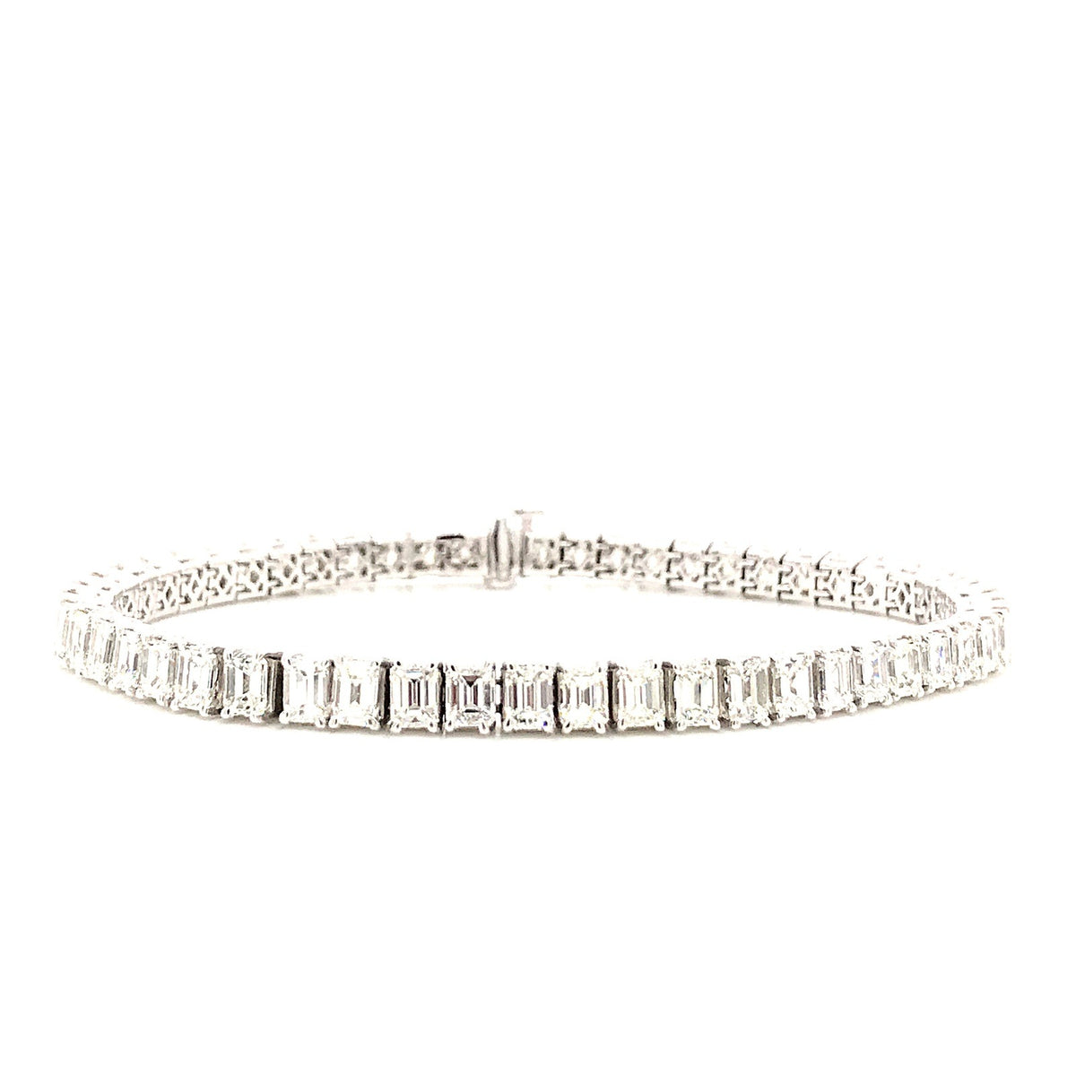 "BRAC01440" Emerald Shaped Diamond Tennis Bracelet in Platinum